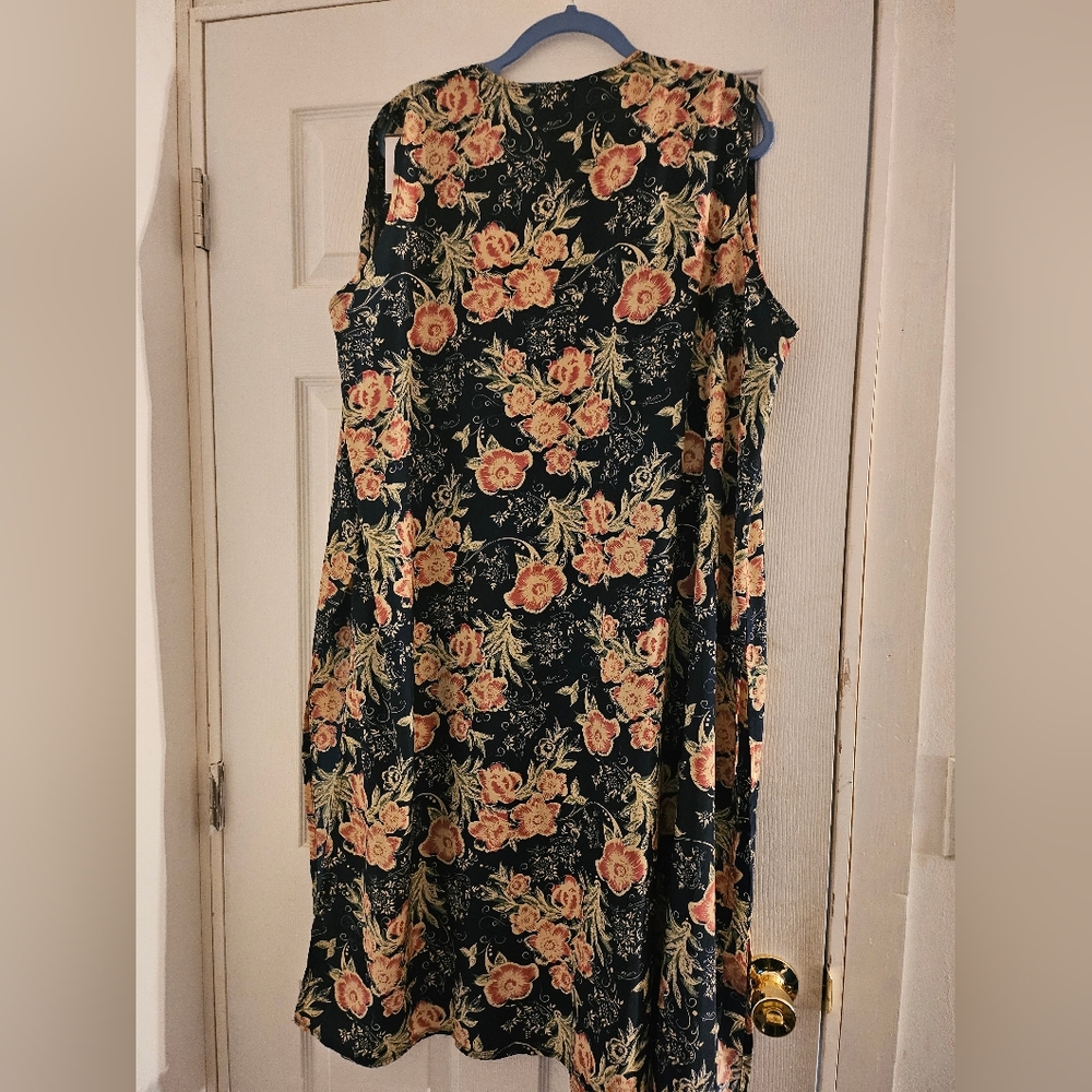 Lula Roe Womens Duster Vest Long Sleeveless Floral Sz Xl‎ Navy Lightweight